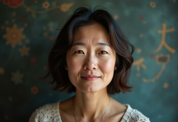 A woman with short black hair smiles gently at the camera.