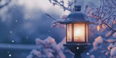 Wall Mural - Snowy landscape with lantern