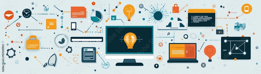 Digital elearning platform with interactive icons for online education ...