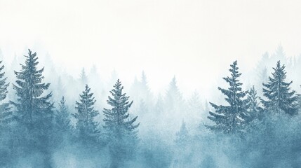 Aufkleber - Winter themed doodle depicting a serene landscape with snow covered trees and a misty background. Generative AI