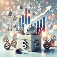 Canvas Print - 3D Bokeh Strategic Investment Concept with Blurred Financial Elements and Soft Lights for Portfolio Growth