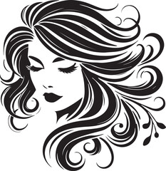 Wall Mural - Beauty woman Face and hair style logo vector, woman Face vector illustration, Beauty woman Face and hair style silhouette vector icon black and white