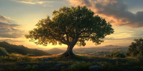 Canvas Print - Stunning tree image captured in the evening light, showcasing the beauty of a tree at dusk. This beautiful tree picture portrays the serene atmosphere of a tranquil evening setting.