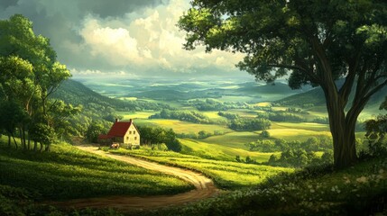 Wall Mural - Serene Countryside Landscape with Light and Contrast