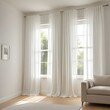 © Pod - A pair of white curtains hanging in a room, with the curtains partially open to reveal a bright, light-filled space beyond