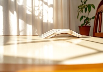 Poster - Sunlit book bridge on table near window.