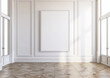 © kora studio - empty room with blank white wall, featuring elegant moldings and wooden flooring, illuminated by natural light. space exudes tranquility and potential