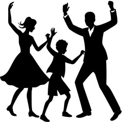 Wall Mural - Family dancing silhouette illustration on white background