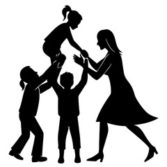 Wall Mural - Family helping each other silhouette vector isolated on white background