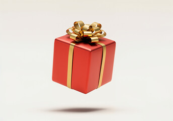 Wall Mural - red gift box with golden ribbon and bow floating on a white background, perfect for celebrations and