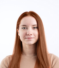 mocha mousse - color of the year 2025. biometric passport photo of attractive female, natural look h
