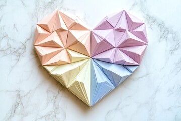 Poster - A geometric heart design composed of sharp lines and pastel gradients, set against a neutral background