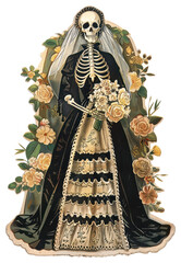 Canvas Print - PNG Skeleton in wedding dress illustration skeleton vintage.