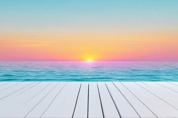 Fototapete - A simple HDR design of smooth ocean waves meeting a glowing horizon line under soft, muted gradient tones