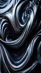 Wall Mural - Black satin waves that seamlessly curve into each other, enhanced by soft silver light reflections, creating a high-end, sophisticated vibe, 4k High-Quality Wallpaper Background Animation Video