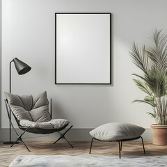 Wall Mural - Modern Minimalist Interior Design Mockup 3D Rendering