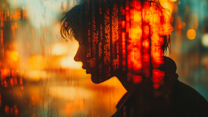 Wall Mural - a person's face is shown through a window