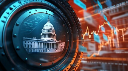 Wall Mural - financial data, government building. a futuristic representation of the u.s. capitol surrounded by d