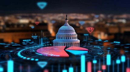 Wall Mural - financial data, government building. a digital representation of the u.s. capitol building surrounde