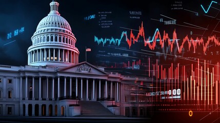 Wall Mural - financial data, government building. a detailed view of the capitol building with digital graphs and