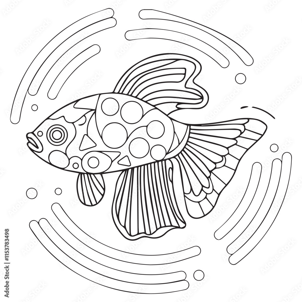 Betta fish coloring page for a children's book with colorful examples ...