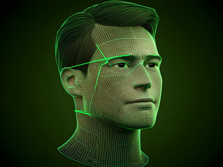 Wall Mural - 3D Wireframe Male Head Green Abstract