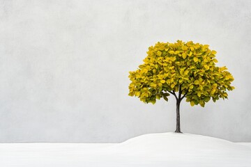 Leinwandbilder - A whimsical 2D HDR-inspired design of a single tree with glowing leaves, radiating soft light against a stark white canvas