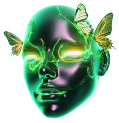 Wall Mural - png a neon face butterfly digital glowing.