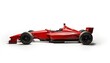 © YONG - A red Formula race car with black wheels, on a white background, in a side view.