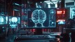 © YONG - A computer monitor displays an AI brain with multiple segments, surrounded by medical equipment and digital screens in the background
