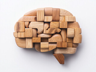 Normal brain made of wooden blocks isolated on white