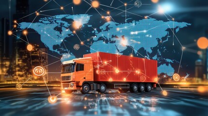Wall Mural - logistics international delivery concept, world map with logistic network distribution on background