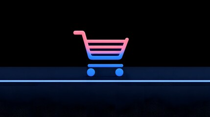 Neon Shopping Cart Symbol on Dark Background