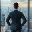 © Deja - Professional businessman overlooking city skyline corporate office urban environment inspirational viewpoint ambition and success