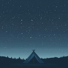 Poster - Camping under a vast starry night sky with a tent surrounded by serene nature. Generative AI