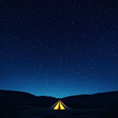 Poster - Tent illuminated under a breathtaking starry night sky in a serene natural setting. Generative AI