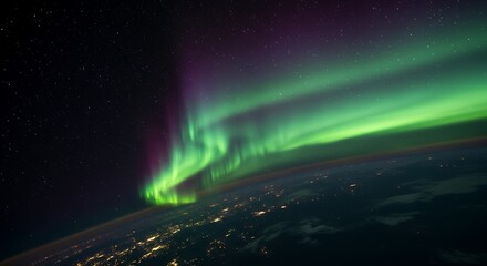 Wall Mural - a vibrant aurora borealis seen from a space station orbiting earth.