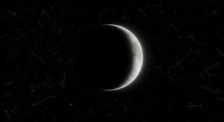 Wall Mural - a starry sky filled with constellations, with a giant crescent moon dominating the scene