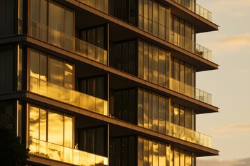 Wall Mural - A tall building with a lot of windows and a balcony