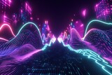 futuristic take on electronic dance music with glowing soundwaves abstract patterns and vibrant neon palette