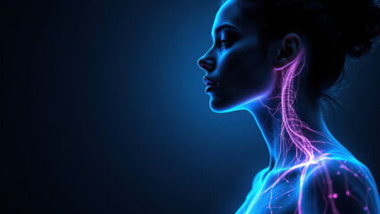 Wall Mural - Close-up photo of a human neck with highlighted Vagus Nerve, symbolizing VNS (Vagus Nerve Stimulation) technology.