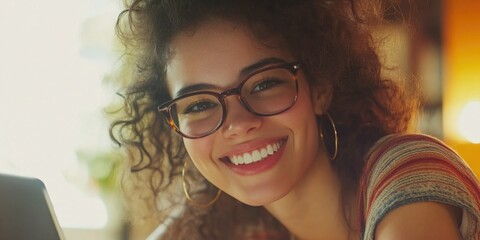 Poster - Joyful Smiling Woman with Glasses