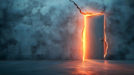 Aufkleber - Mysterious Doorway with Glowing Light Emerging from Cracked Wall in a Surreal Environment Evoking Curiosity and Intrigue about the Unknown