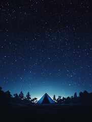 Poster - Camp under the expansive starry night sky with a cozy tent illuminated by starlight. Generative AI