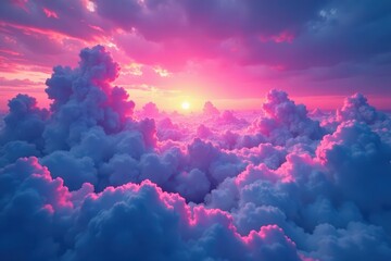 Wall Mural - Ethereal neon glow blends seamlessly with fluffy clouds in a futuristic dreamscape , fantasy, digital art
