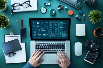 Wall Mural - modern tech workspace with laptop