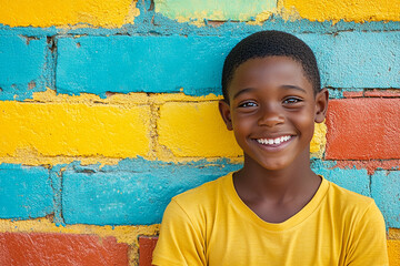 Wall Mural - Black teenager boy on a outdoors background