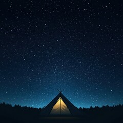 Poster - Tent glowing warmly under a vast starry night sky in a tranquil outdoor setting. Generative AI