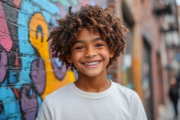 Wall Mural - Black teenager boy on a outdoors background