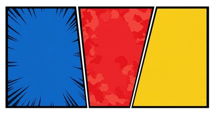 Colorful comic book style background with blue, red, and yellow panels